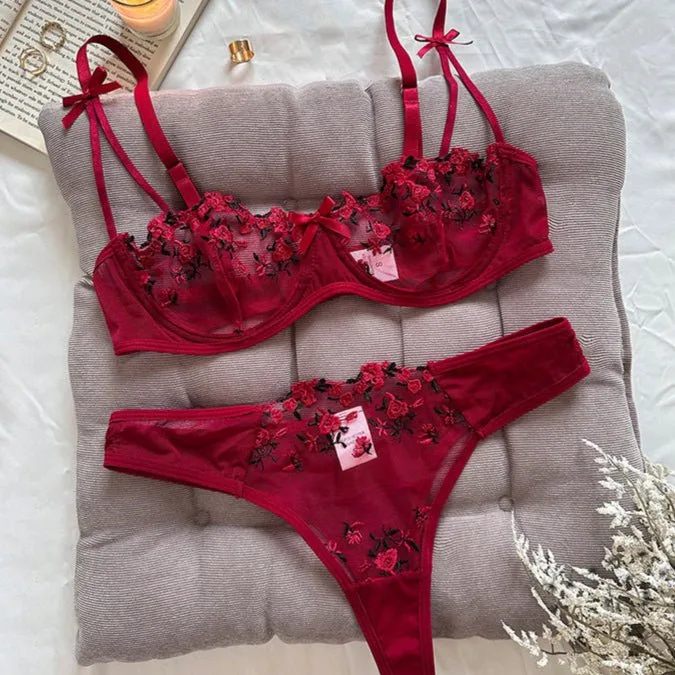 Stop & Stare Sheer Mesh Bra & Thong Lingerie