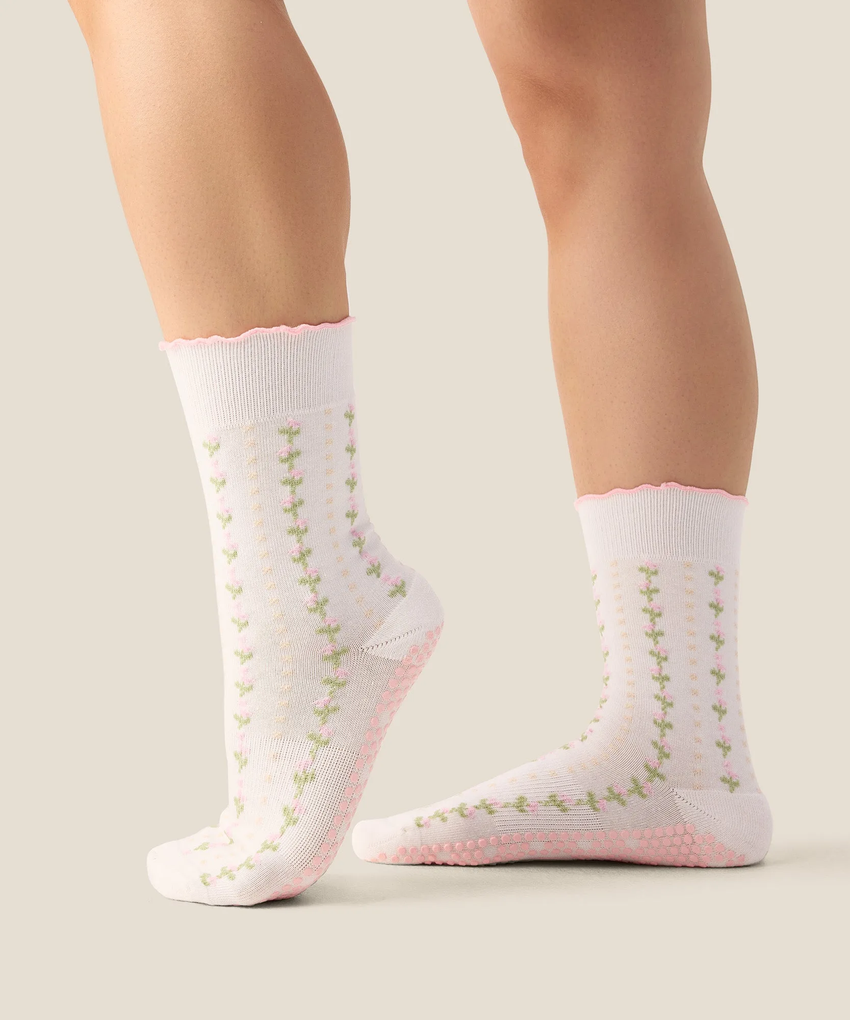 Chaussettes montantes antidérapantes - Vigne fleurie