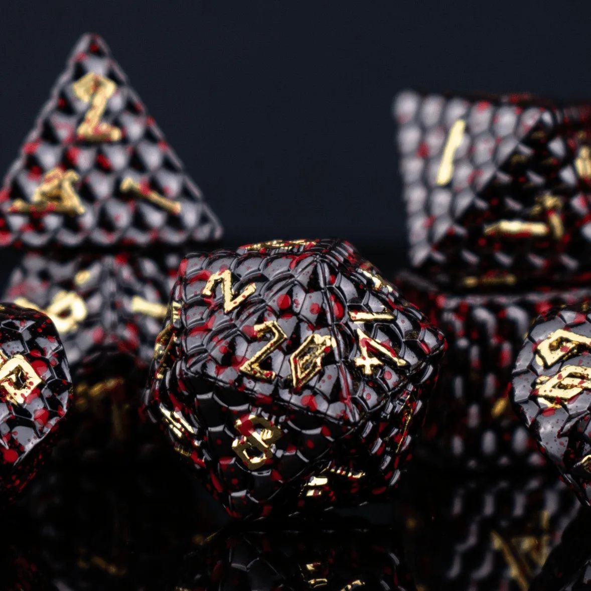 PRE-ORDER || Bloodied Black Dragon's Egg Metal Dice Set