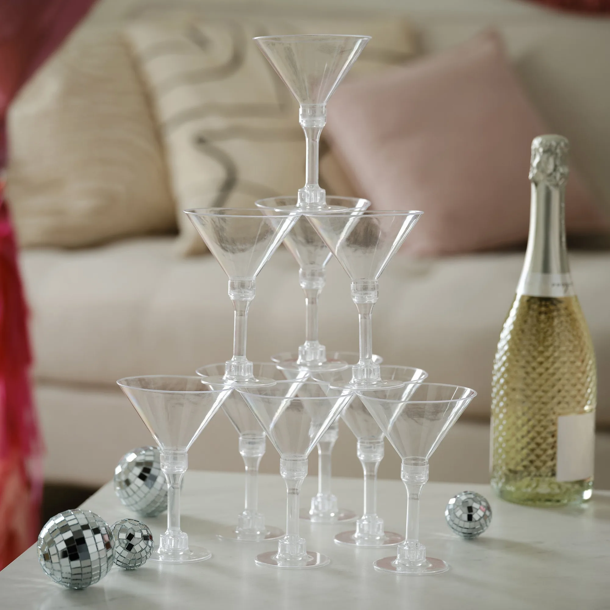 Plastic Champagne Tower with Disco Balls