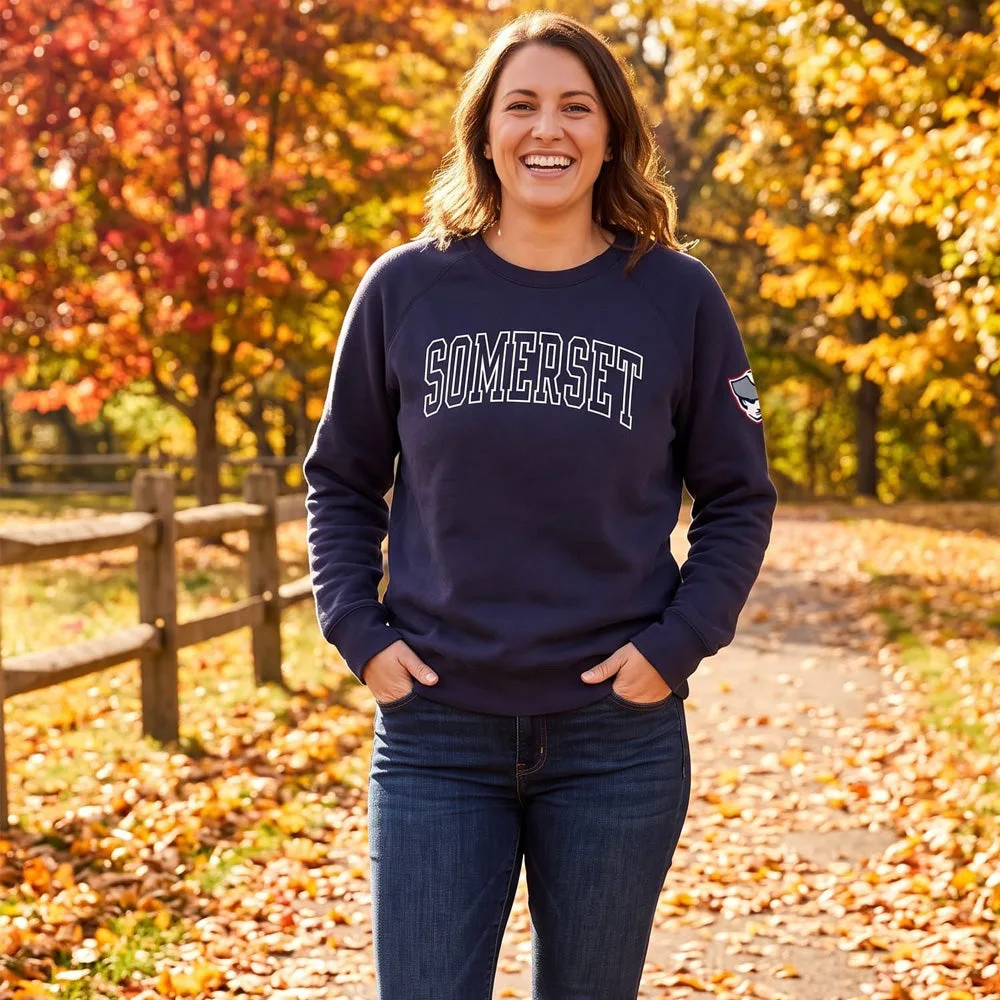 Somerset Patriots Adult Premium Soft Style Unisex Navy Somerset Wordmark Essential Crew Neck Sweatshirt