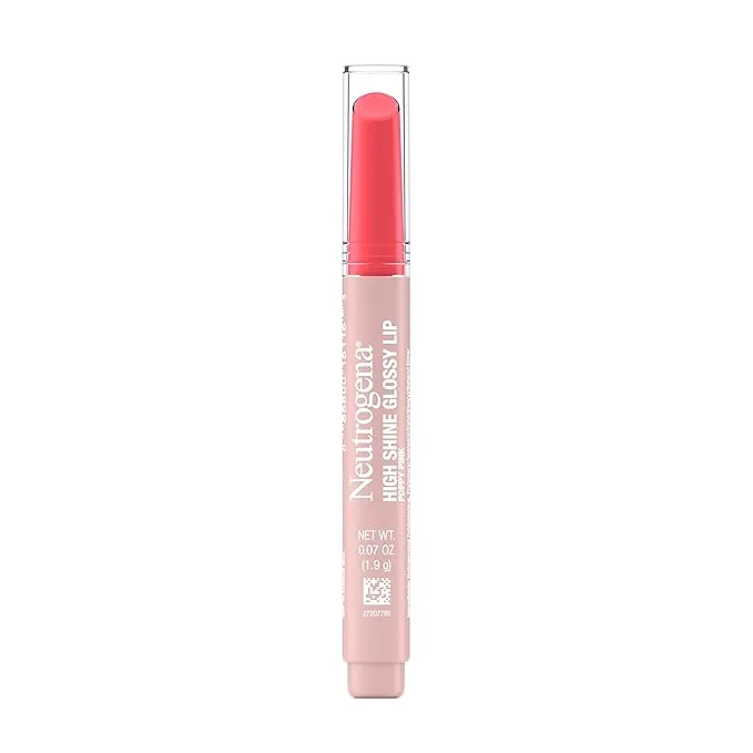 Neutrogena High Shine Glossy Lip, Nourishing Lip Gloss with Maracuja Oil, Antioxidant Vitamin E & Vitamins, Non-Retractable, Buildable Pigmented Color, Poppy Pink, 0.07 oz