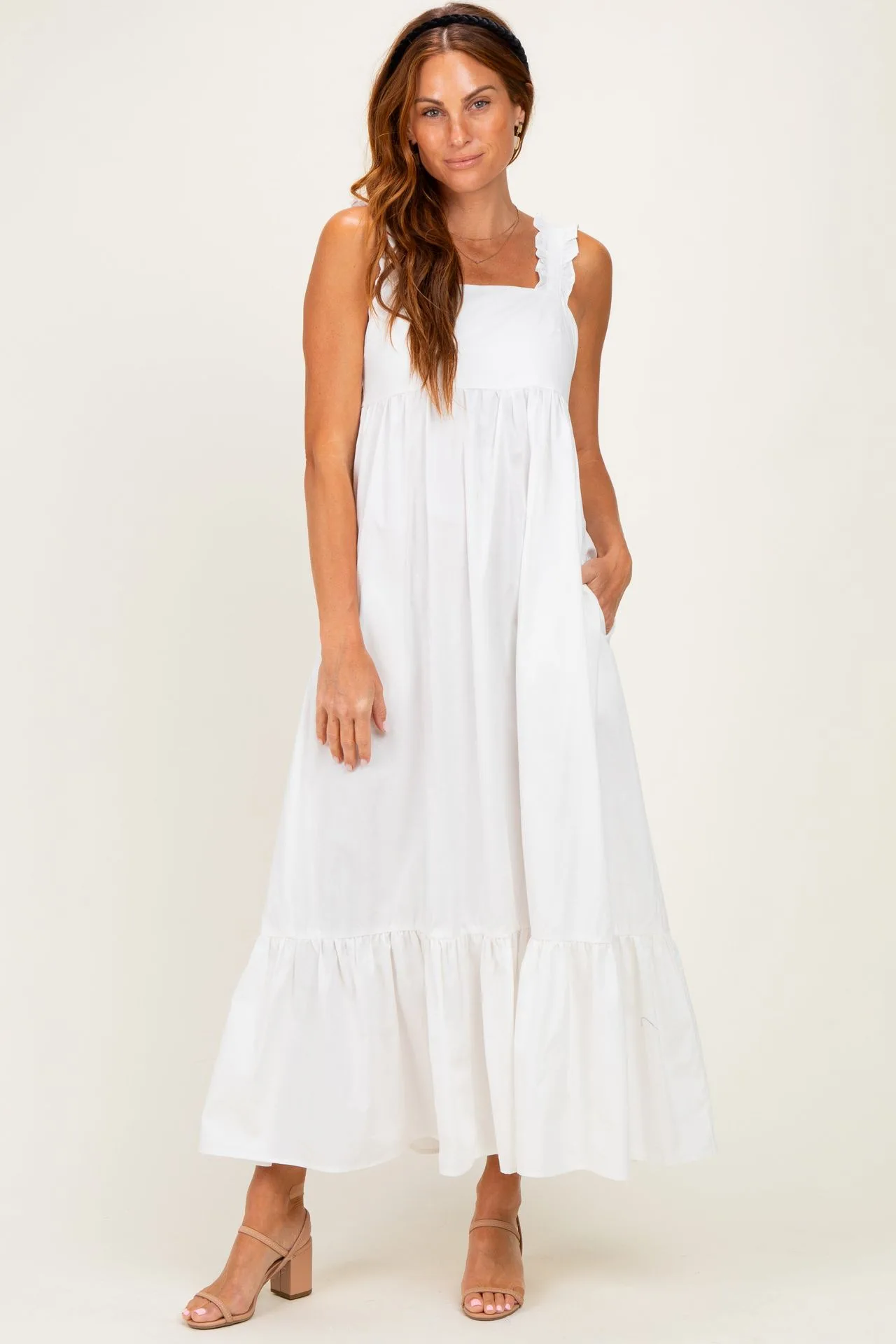 White Cutout Tie Back Midi Dress