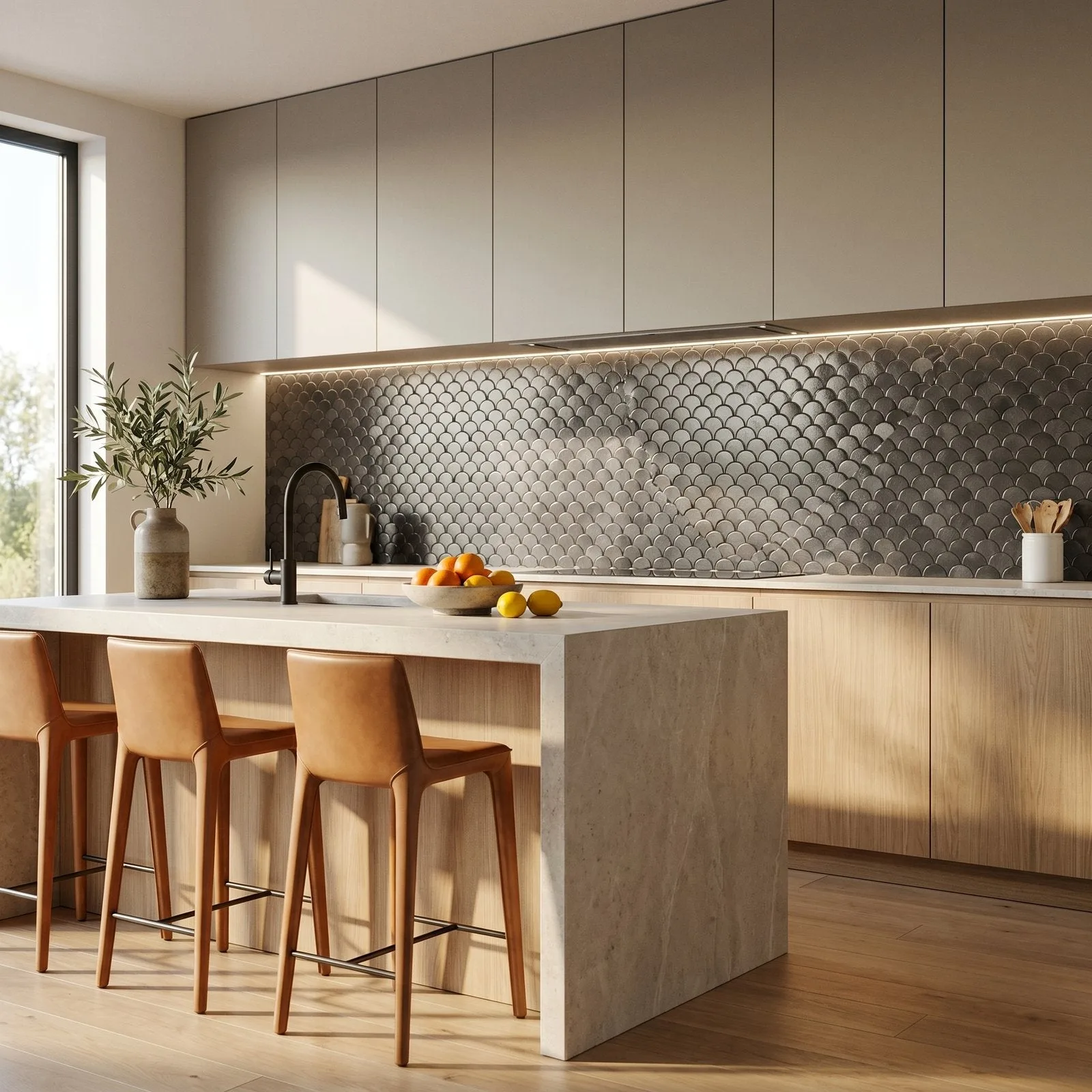 Peel and Stick Backsplash | Fish Scale 3D Anthracite | 11.73×11.34"