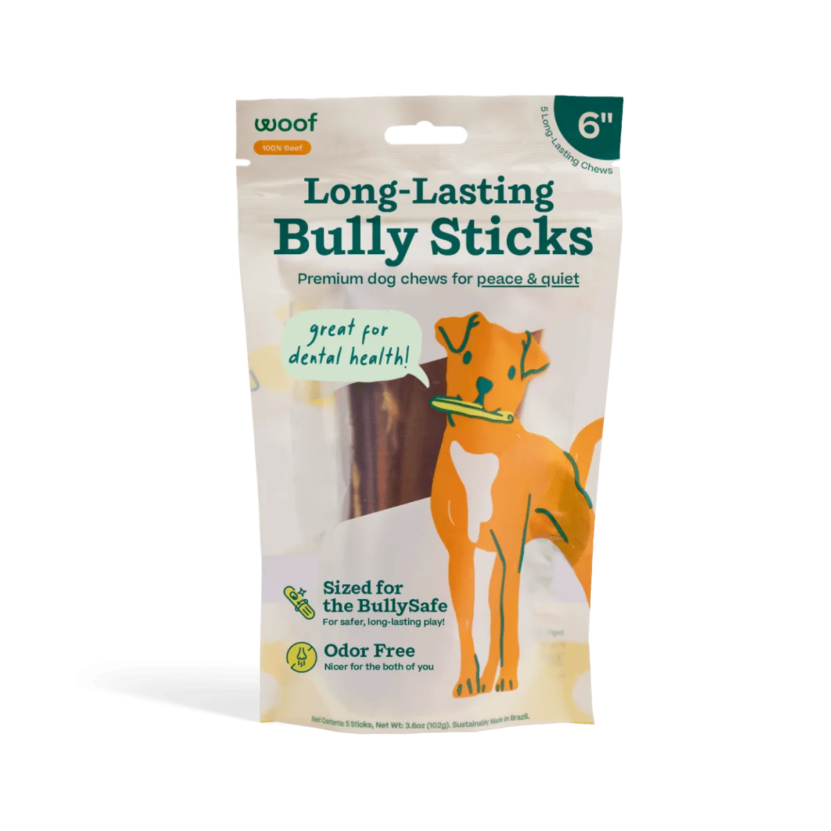 BullySafe Chews - BullySticks: Manzo / 6 pollici confezione da 5 di Woof