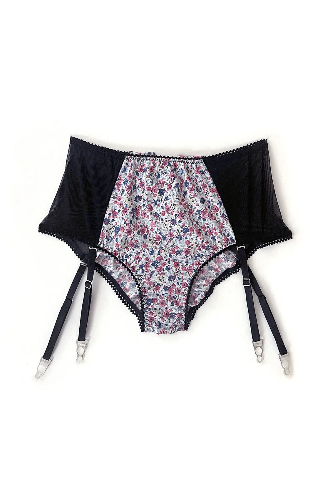 LETZTES STÜCK Cardamine High Waist Strumpfhalter-Panty in upgecyceltem Vintage-Ditsy-Blumendruck
