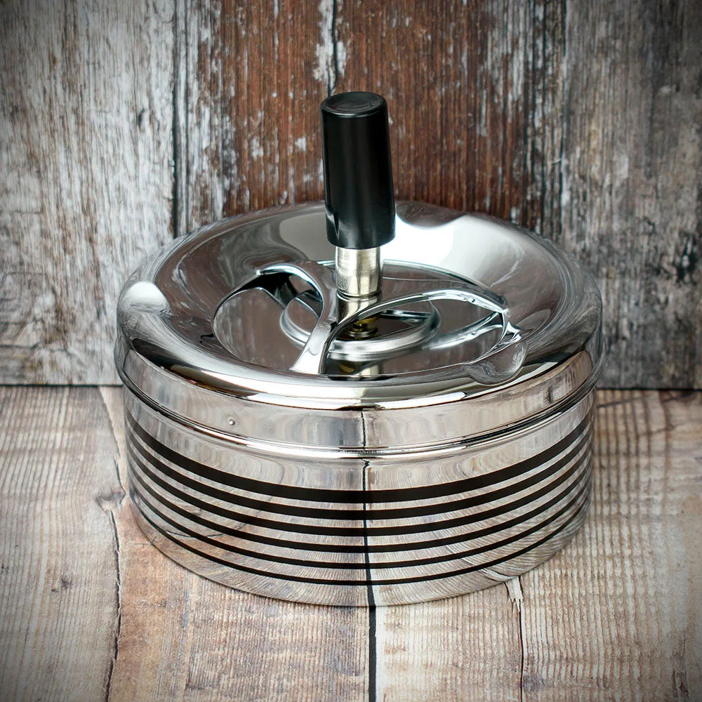 Spinner Ashtray - Polished Chrome/Black Stripes - 11cm