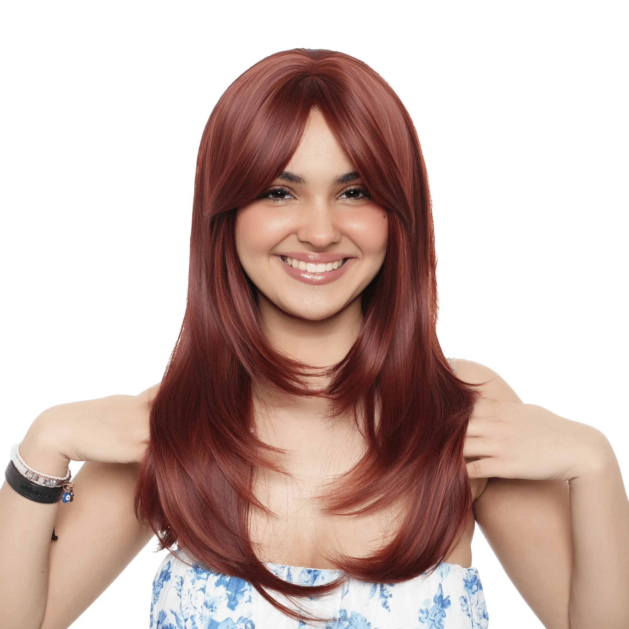 22-Inch Solid Warm Red Velvet Straight Cut Synthetic Wig