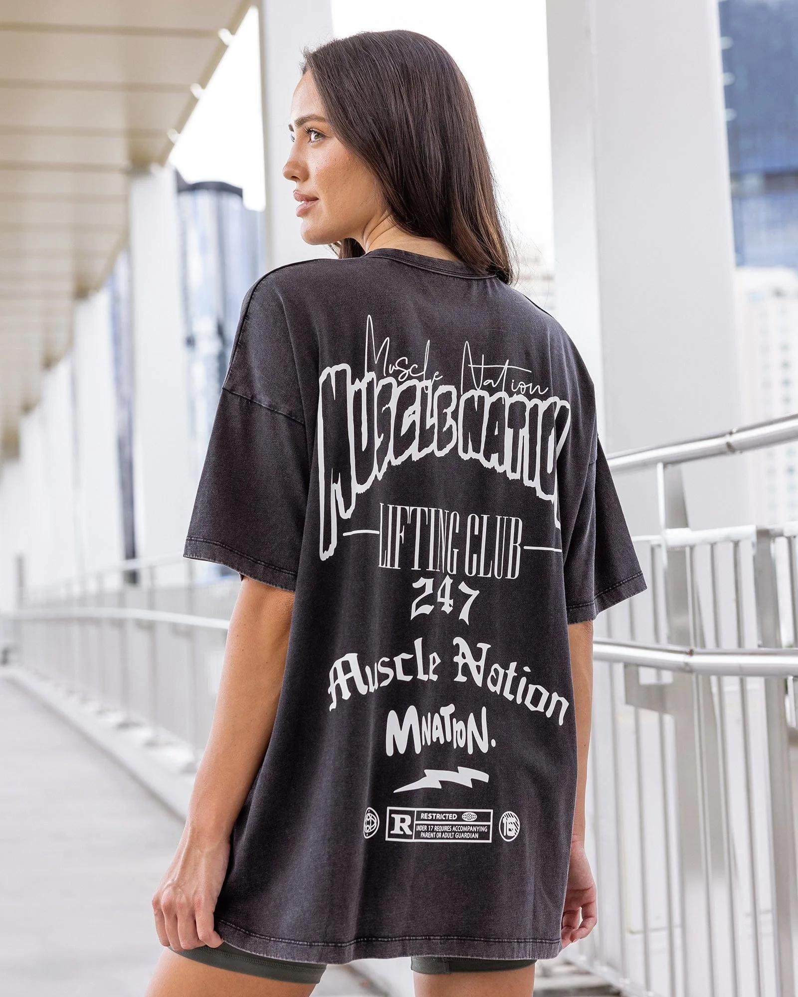 Rated R Oversized Vintage Tee - Washed Black / White