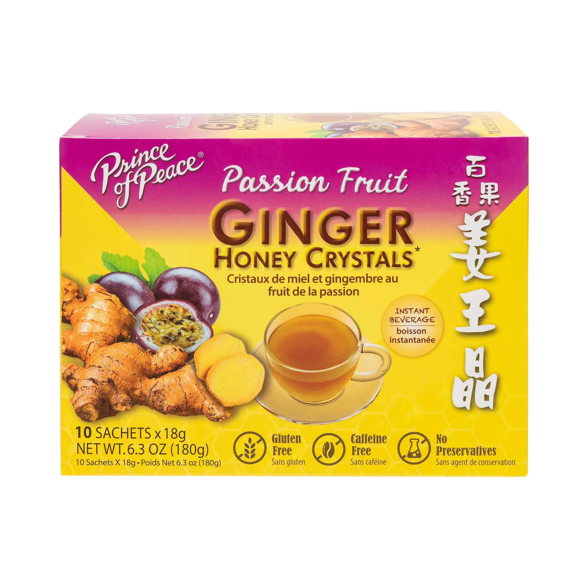 Prince of Peace Instant Passion Fruit Ginger Honey Crystals, 10 sachets