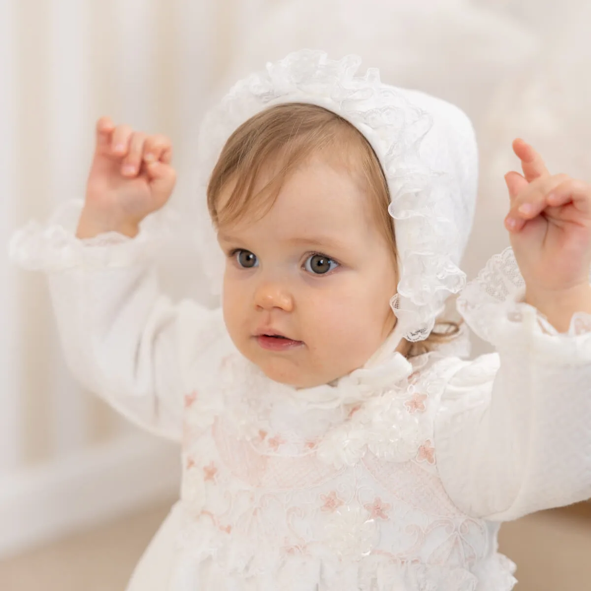 GRACE Flower Lace Baptism Bonnet