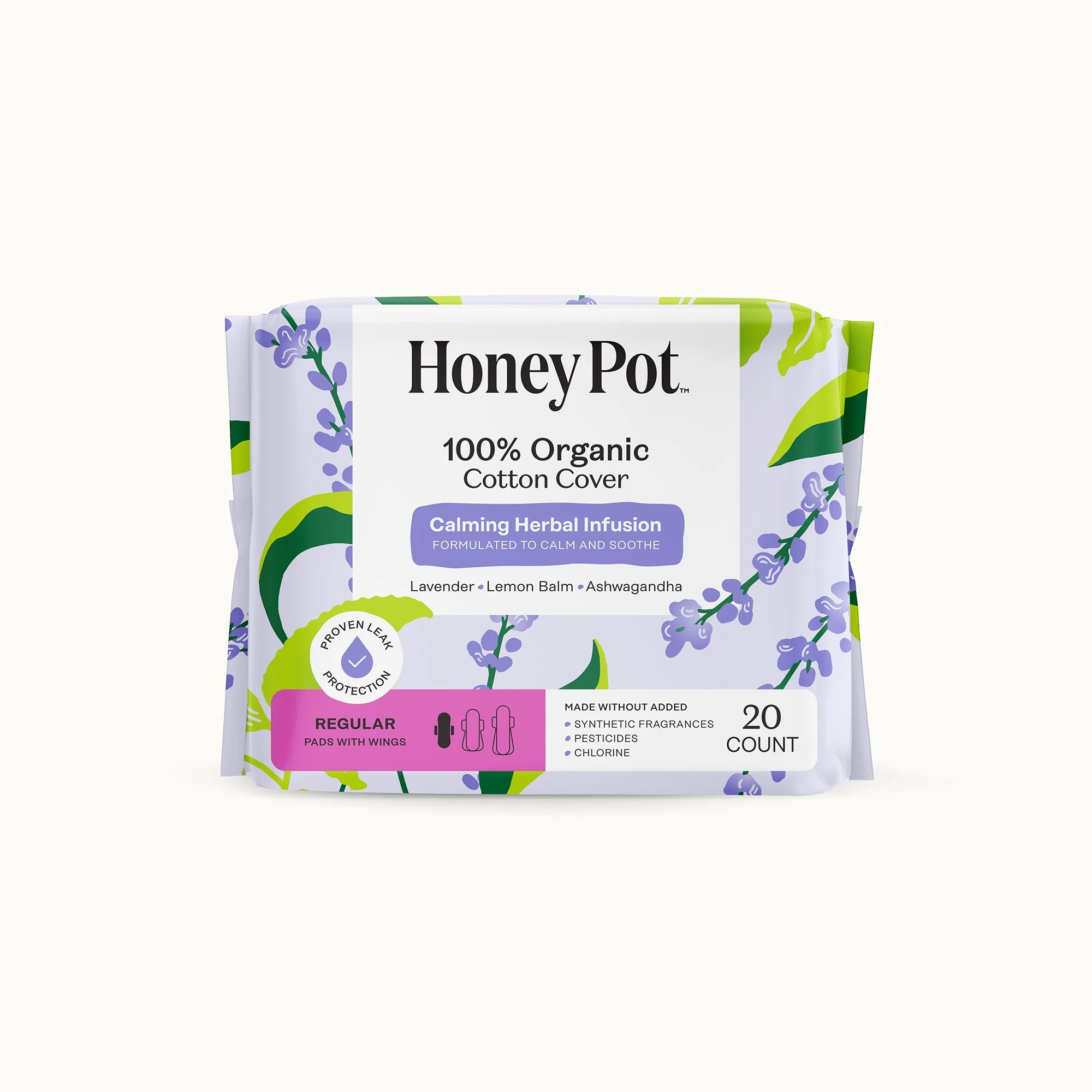 Organic Cotton Cover Calming Herbal Infusion Regular Pads With Wings