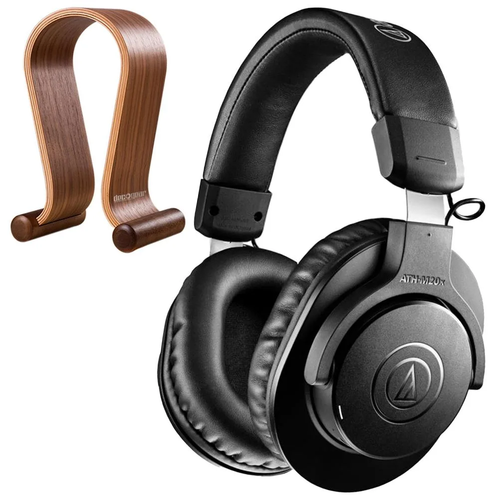 سماعات مراقبة احترافية لاسلكية Audio-Technica M20x مع حامل سماعات خشبي
