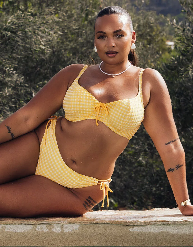 Curvy Kate 假日格紋 深V陽台比基尼上衣 陽光黃