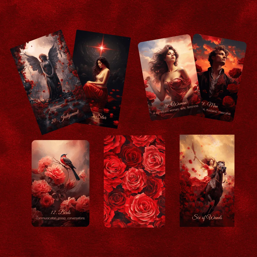 Scarlet Rose Love Tarot & Lenormand Bundle 🌹 A 2-deck set for heartfelt readings, soulful love stories, and intuitive connection