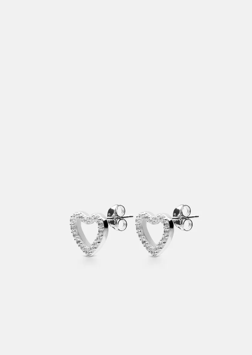 Pavé Symbole - Boucles d'oreilles Cœur - Argent sterling