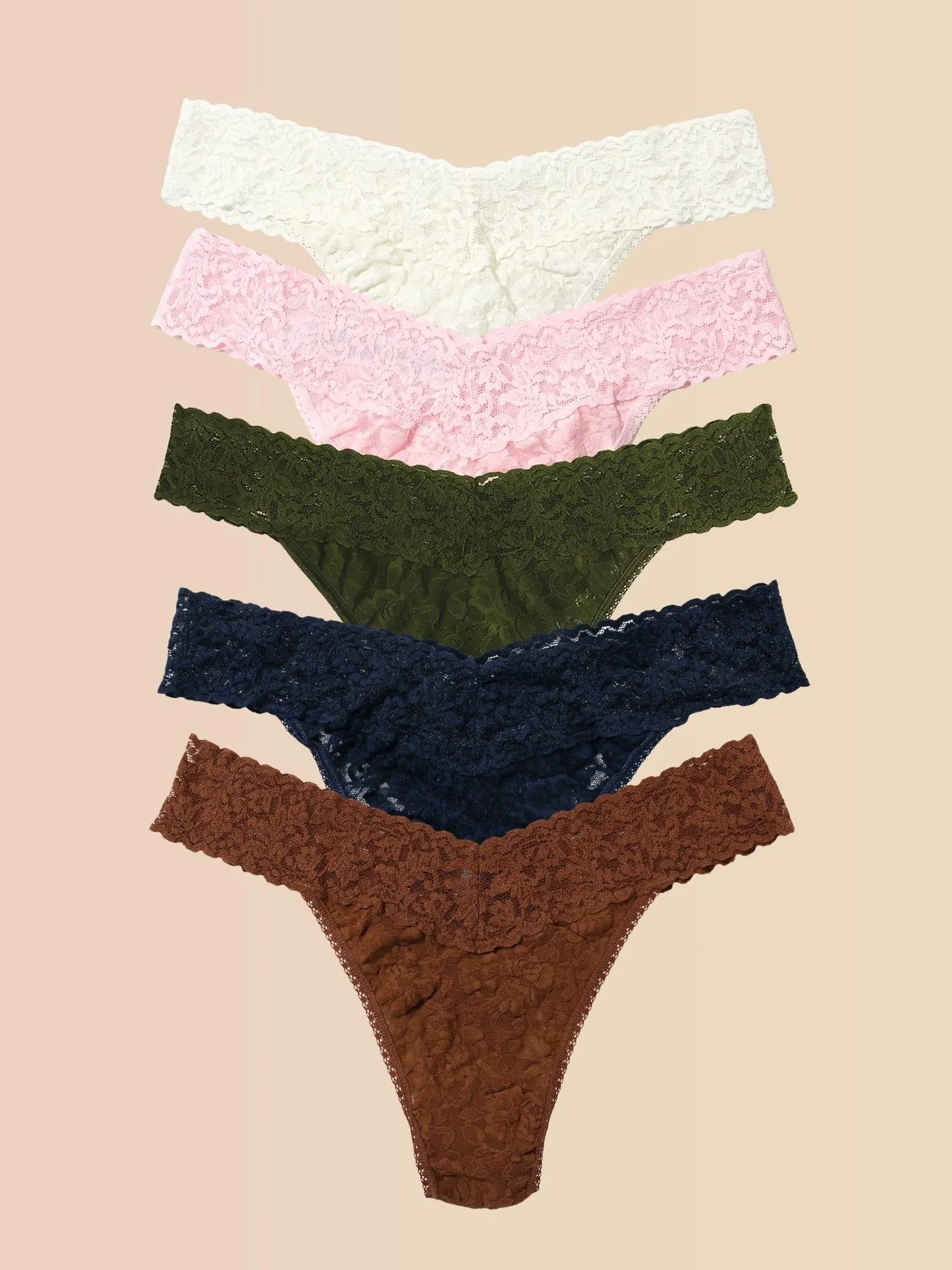 Lot de 5 strings taille originale Signature Lace® en boîte imprimée Marshmallow/Bliss/Woodland Green/Navy/Macchiato
