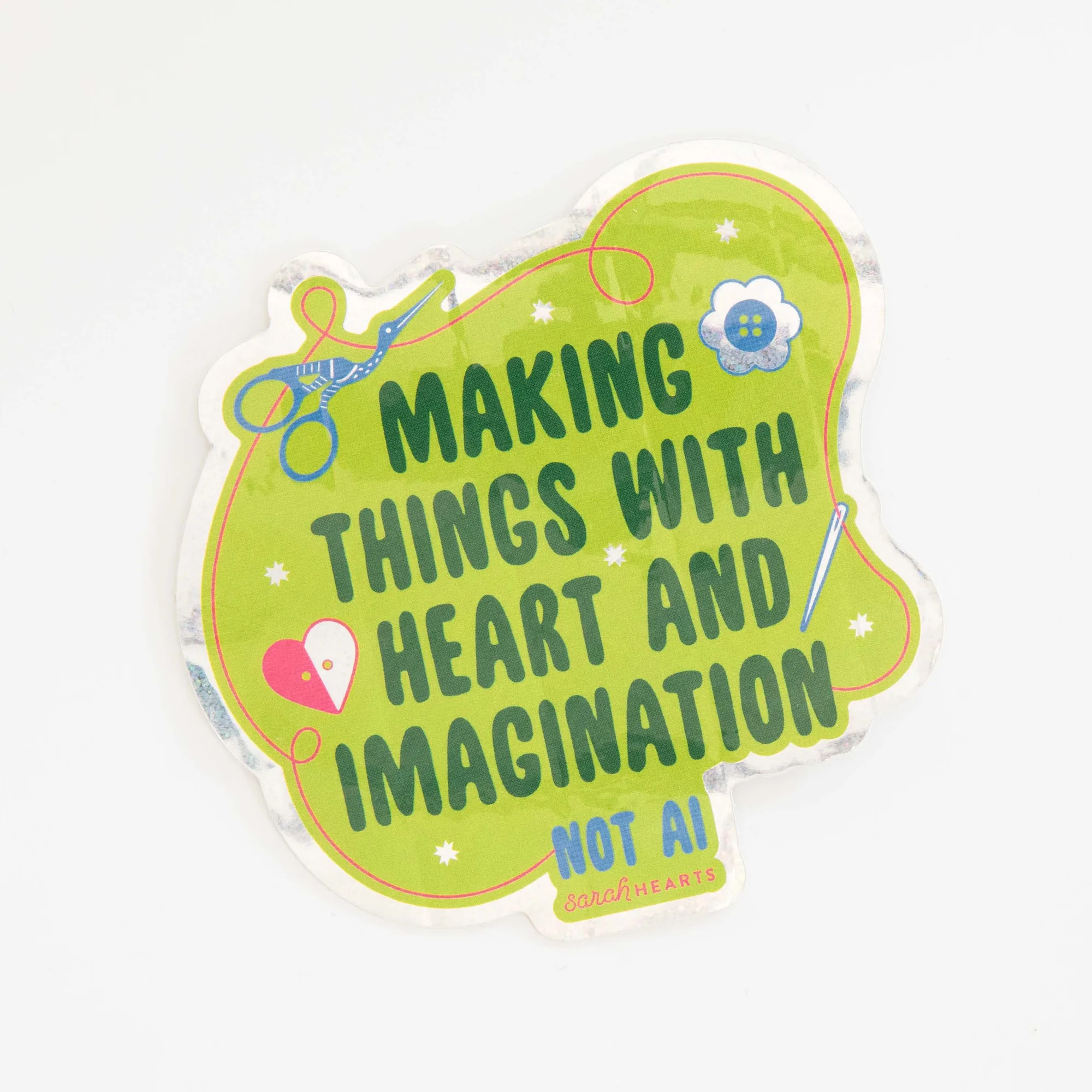 Autocollant holographique Fait avec cœur et imagination