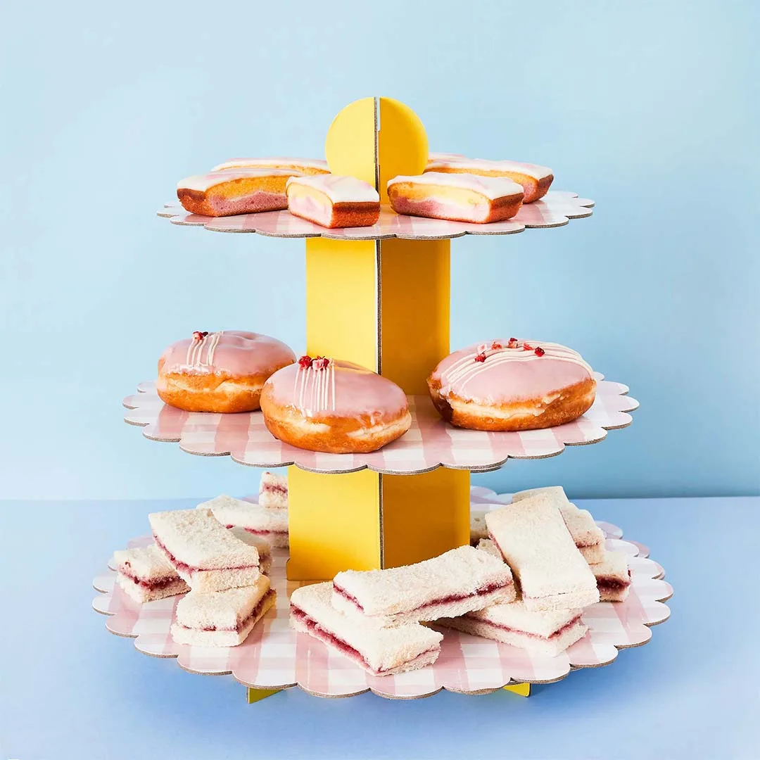 3 Tier Pink Gingham Cake Stand
