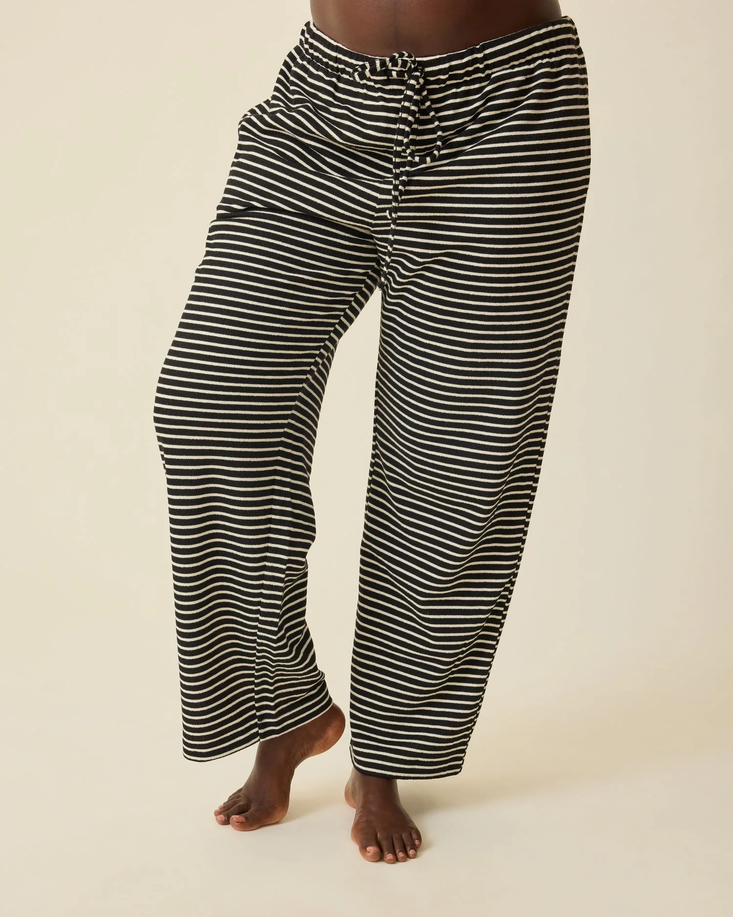 Luxe Terry Maternity & Postpartum Pant | Black & Ivory Stripe