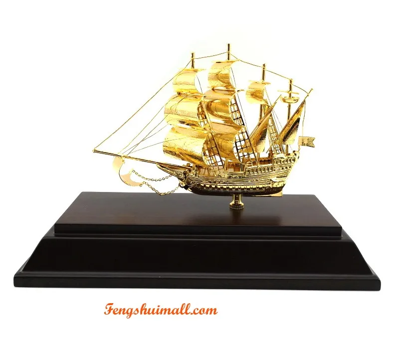 Nave della Ricchezza Placcata Oro 24k Fatta a Mano 31gp