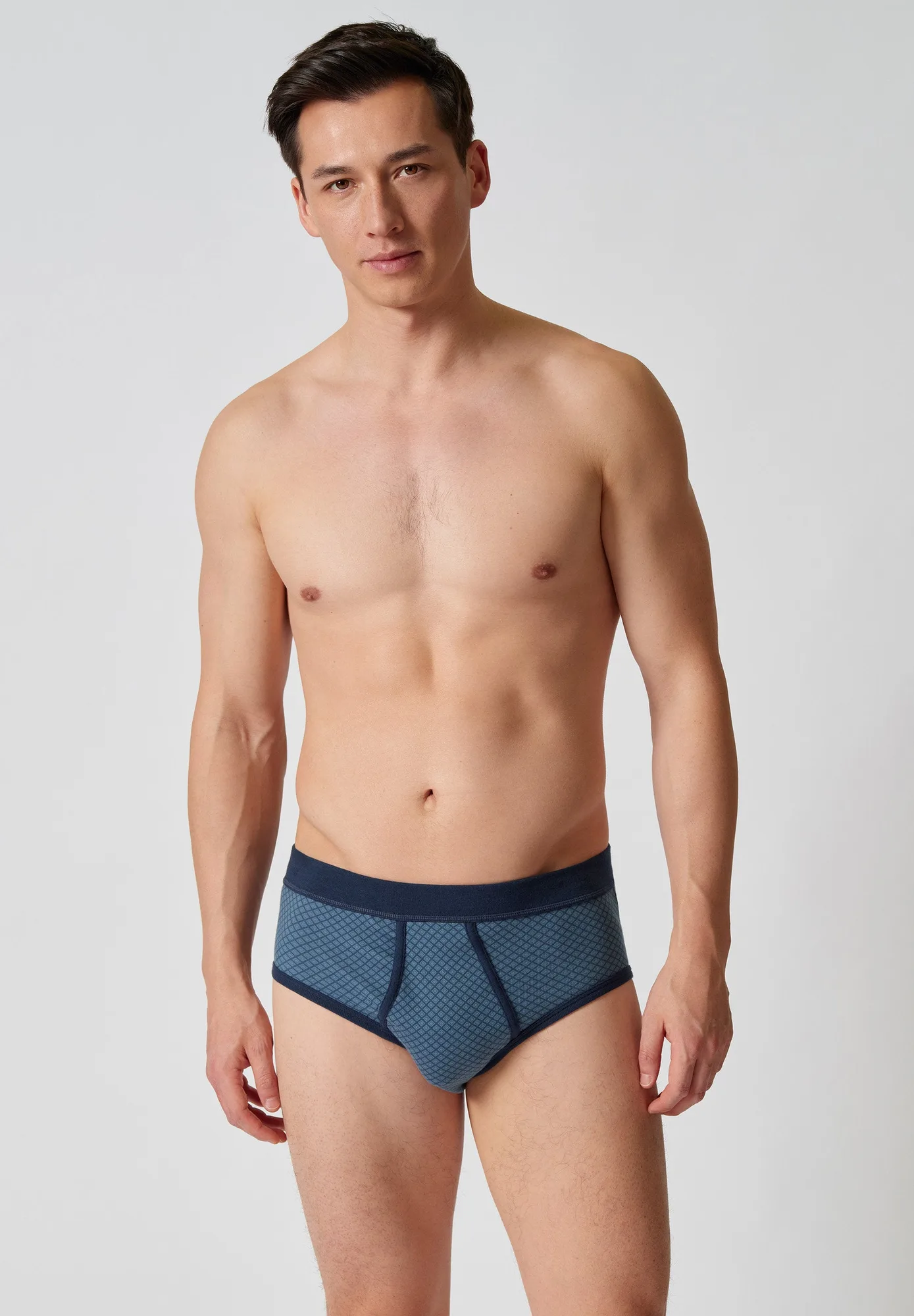 Print Cotton Fine Rib Slip mit Eingriff | dark denim rhombus 112271-01H545