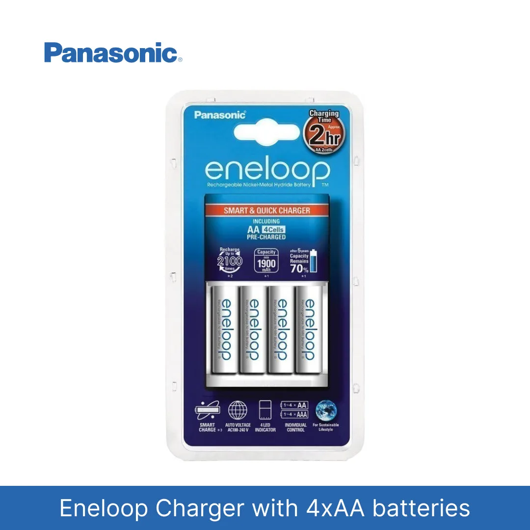 Caricabatterie Panasonic Eneloop con 4 batterie AA NiMH 1900mAH