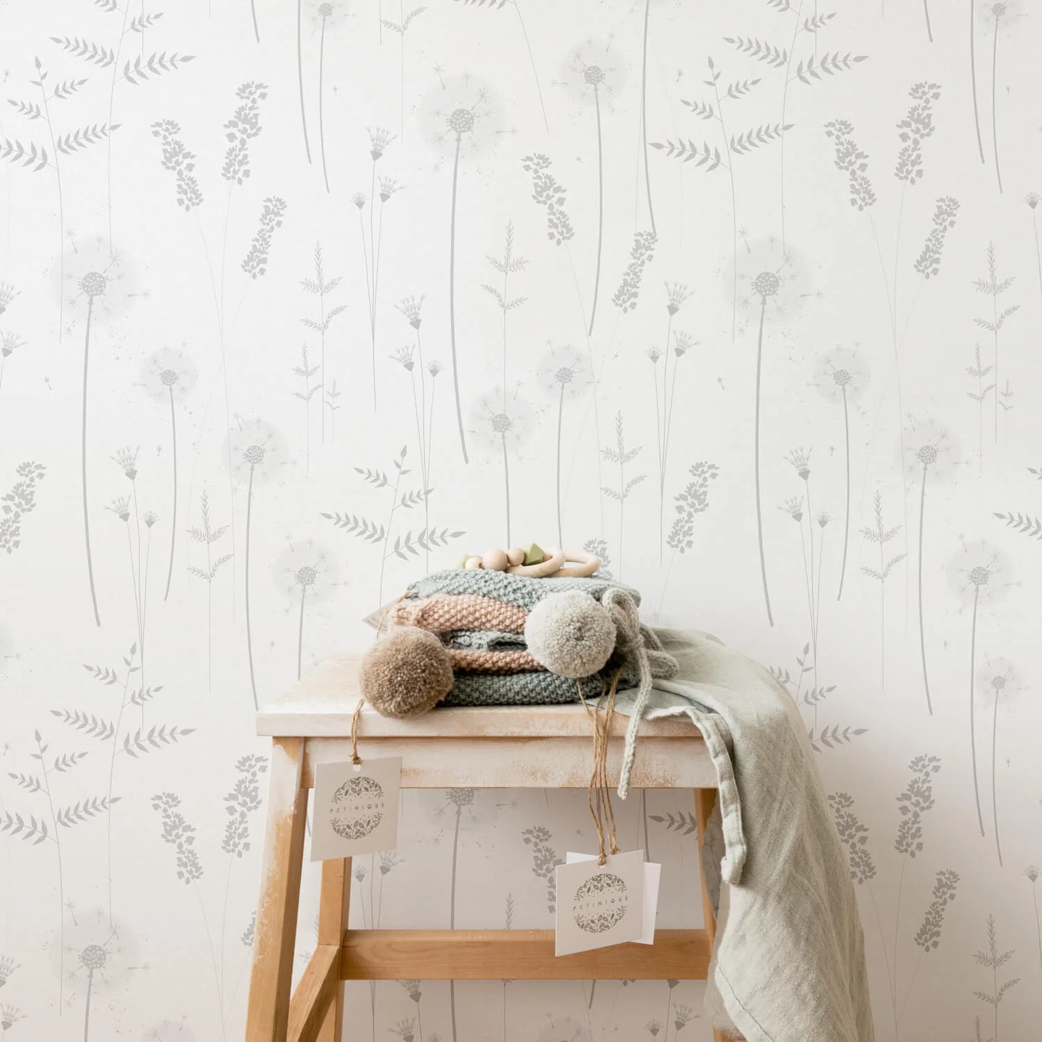 Grey meadow wildflowers nursery wallpaper