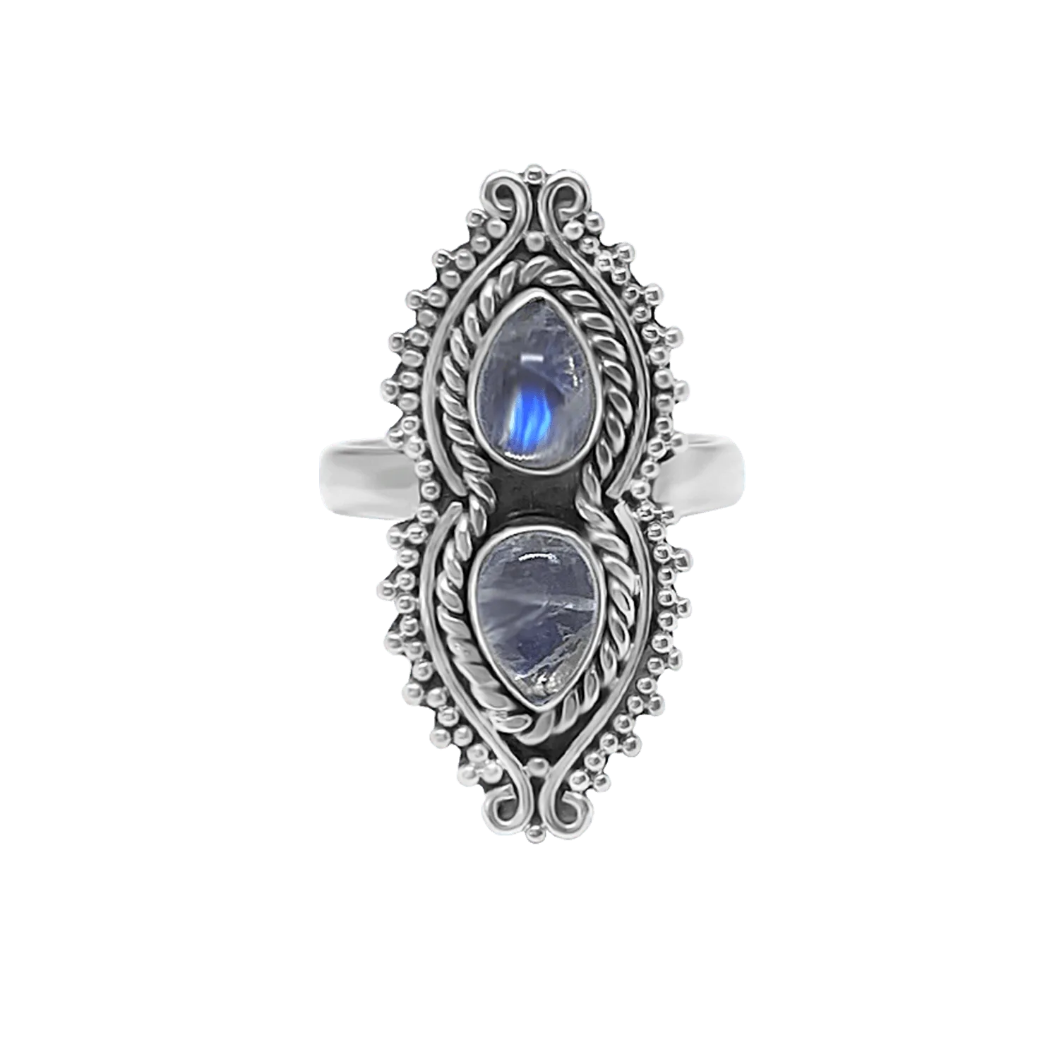 Silberner doppelter NightSky Mondstein Ring