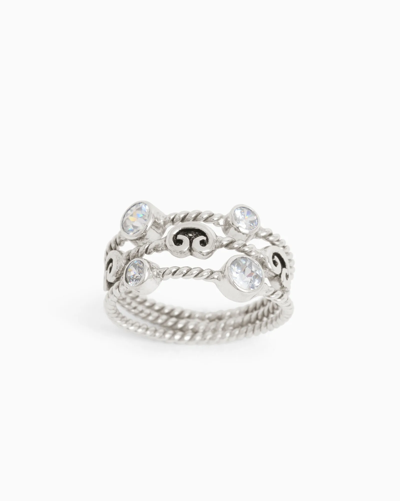 Anillo trenzado de triple banda con piedras - Zircón blanco