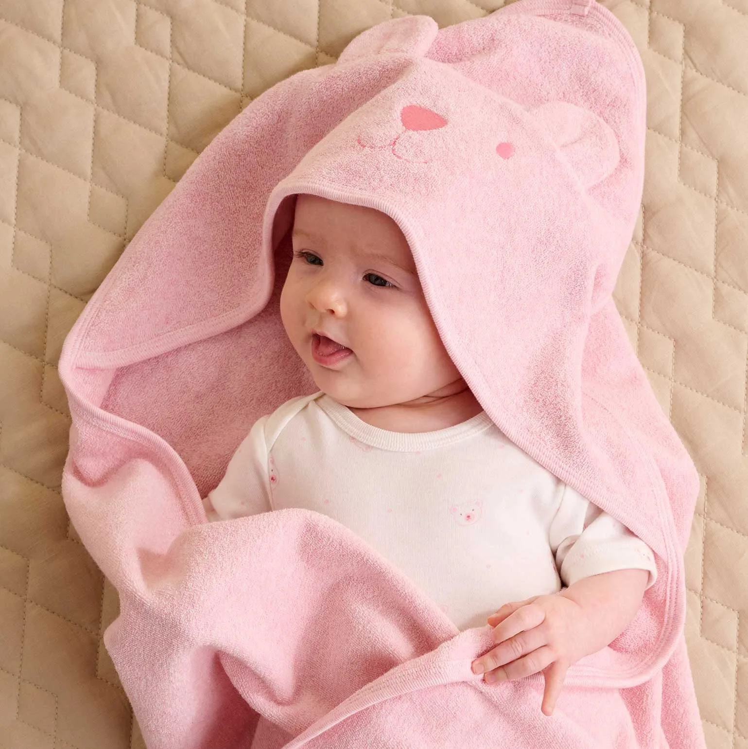 Pink Organic Baby Towel - Bear Ears Hood