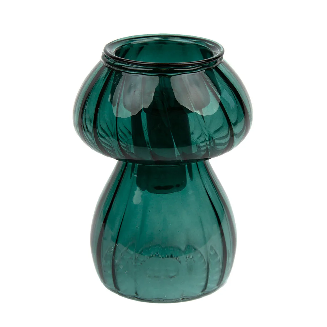 Suporte de Vela de Vidro com Cogumelo Verde & Vaso de Botões