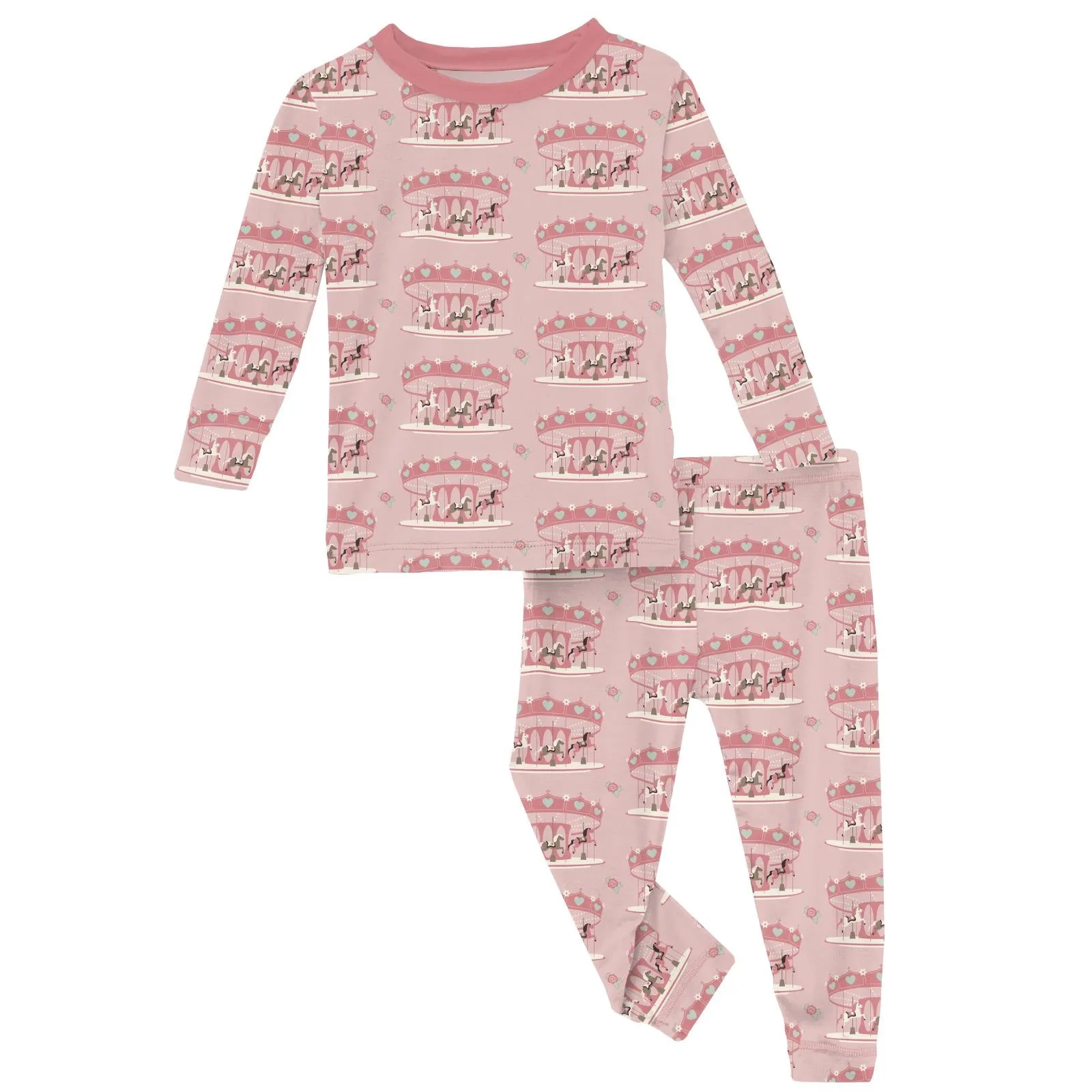 Print Long Sleeve Pajama Set in Baby Rose Fair Carousel