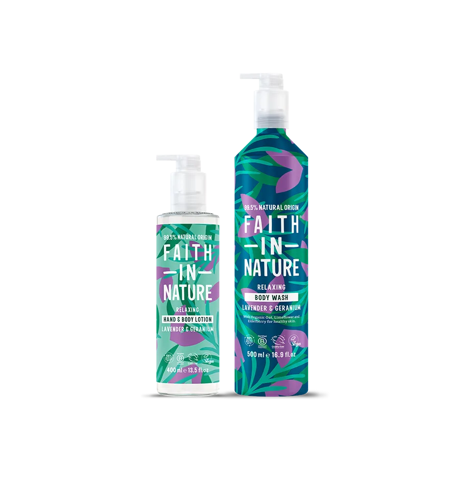 Lavender & Geranium aluminium body wash & lotion set