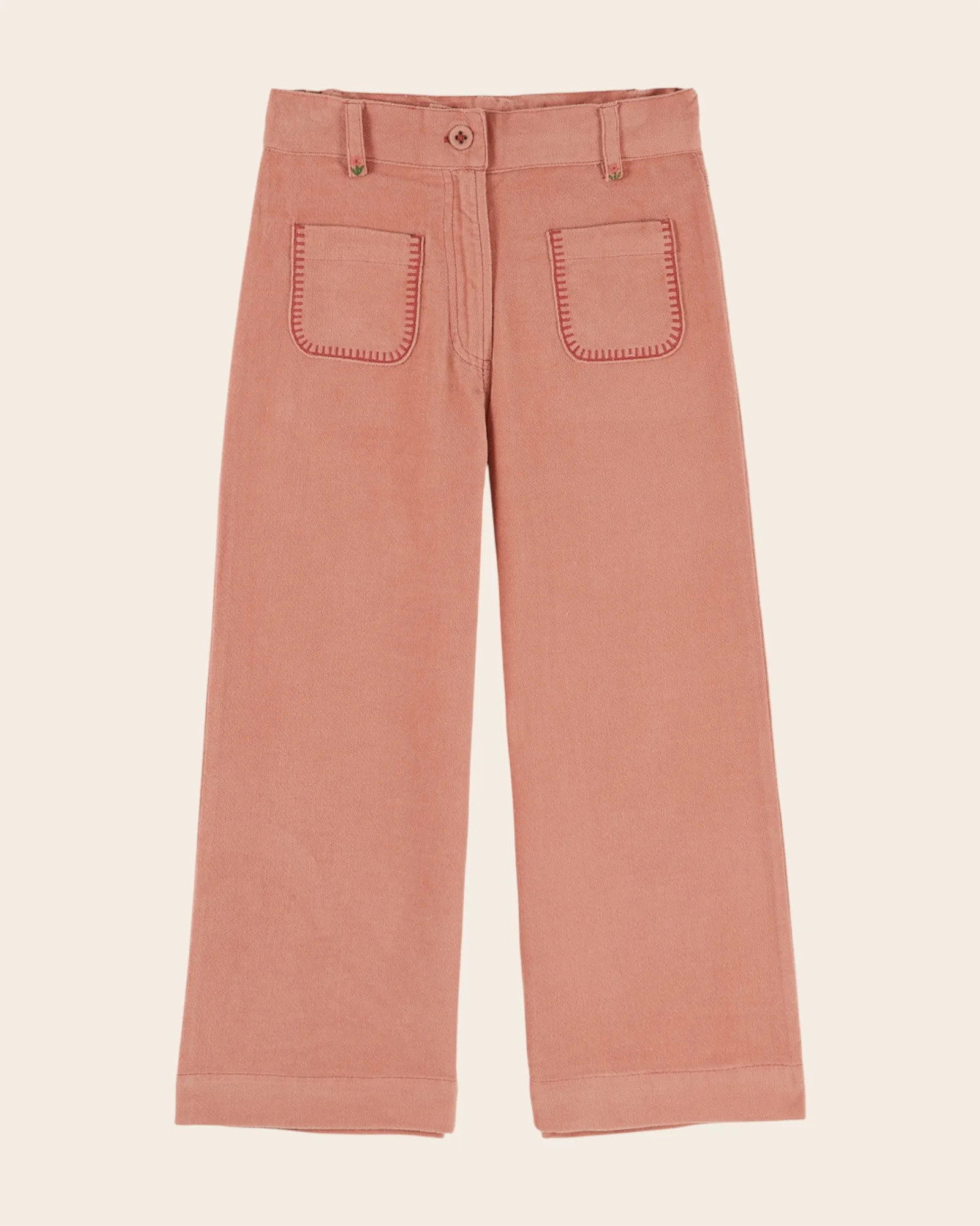 Pantalon - Poches brodées velours rose