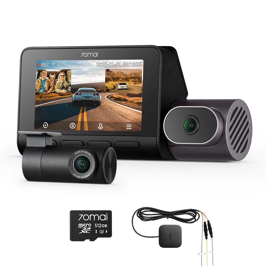 Kit Pro 3 canaux : Caméra avant 4K T800 + Caméra arrière + Carte mémoire + Kit de câblage