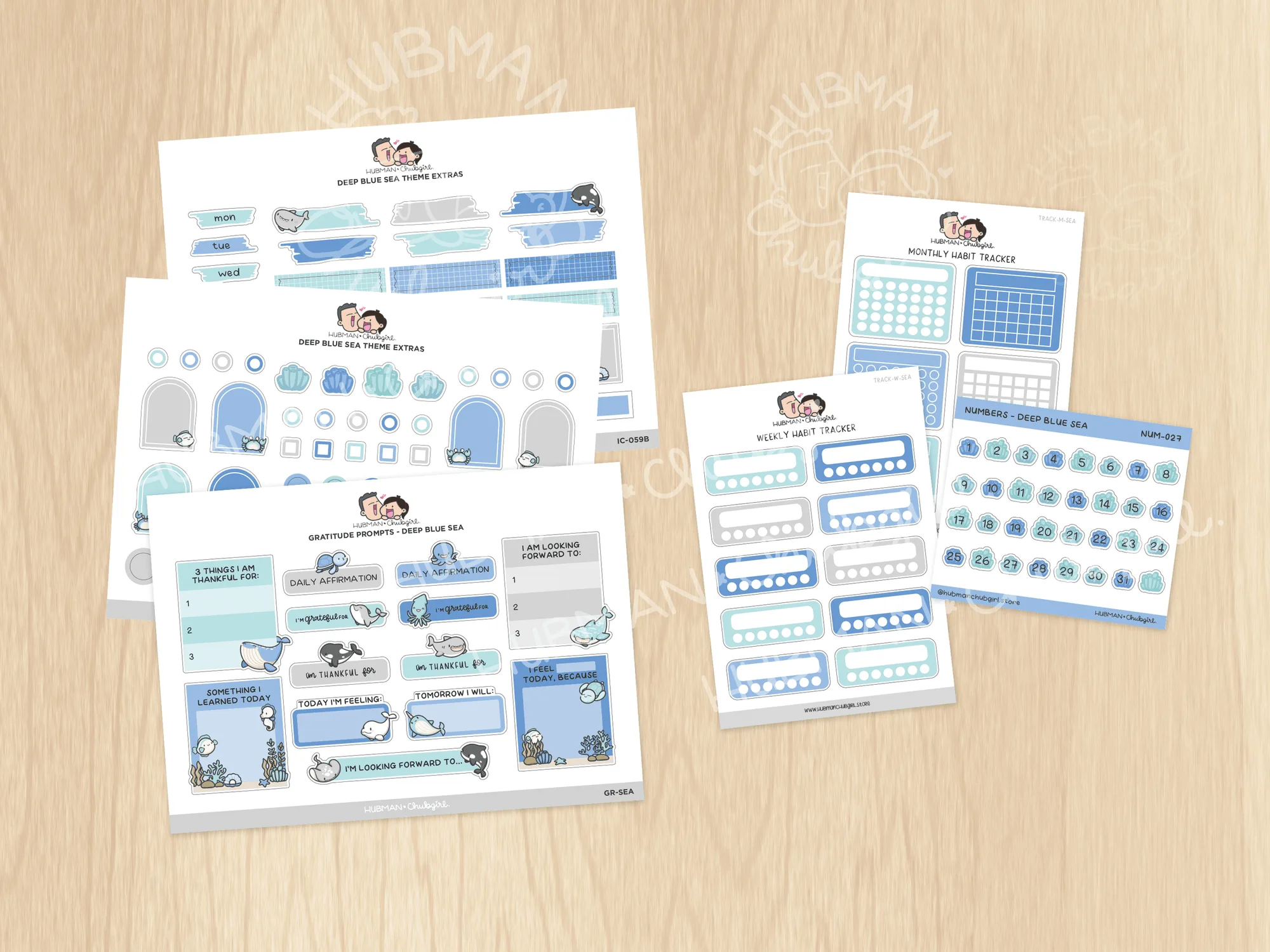 Set de pegatinas extras para diario de mar azul profundo