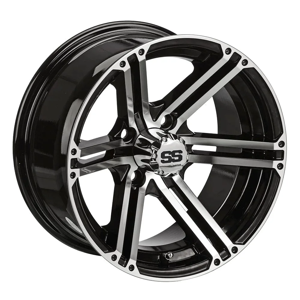 15" Terminator Gloss Black & Machined Golf Cart Wheels - 15"x6" ET-25 Offset