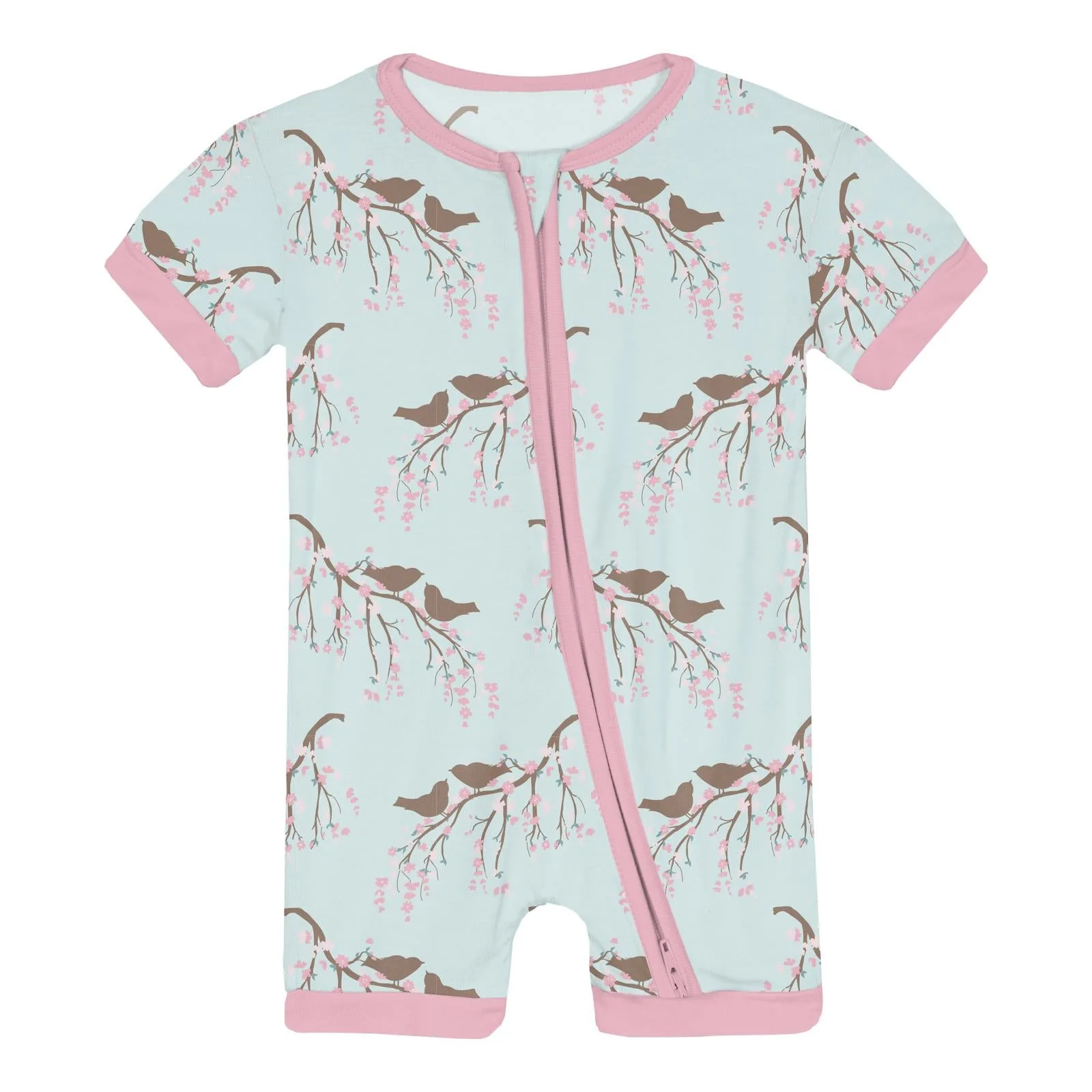 Print Shorty Sleeper with Zipper in Fresh Air Bird Branch