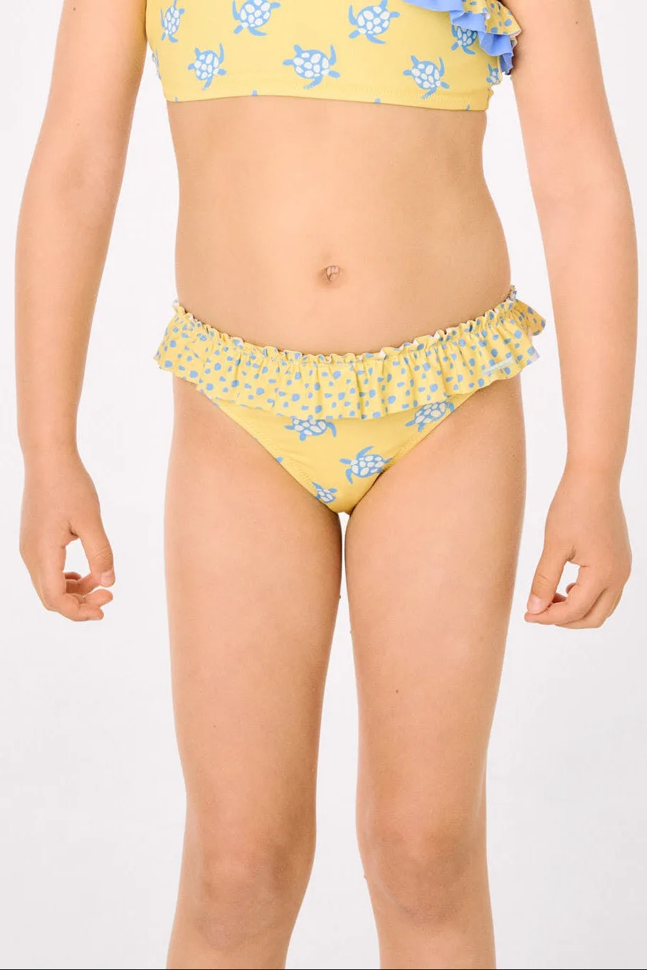 Culetín niña detalle volantes y lazos estampado tortugas amarillo