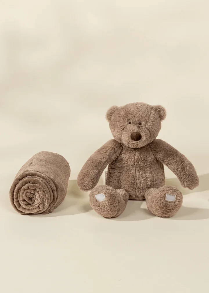 Peluche ours contre éléphant Coco Village avec couverture