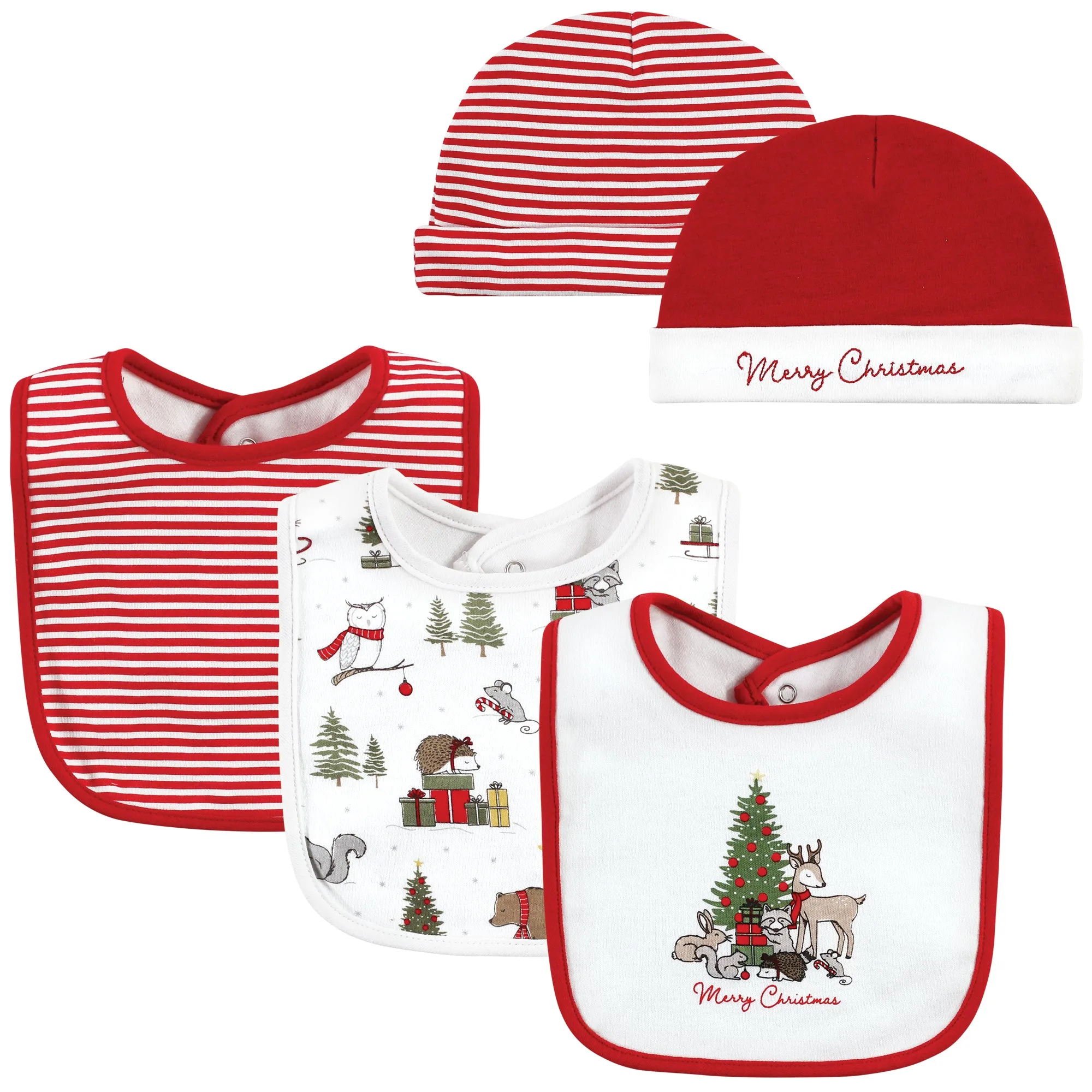 Set de babero de algodón y diadema o gorros Hudson Baby, bosque navideño