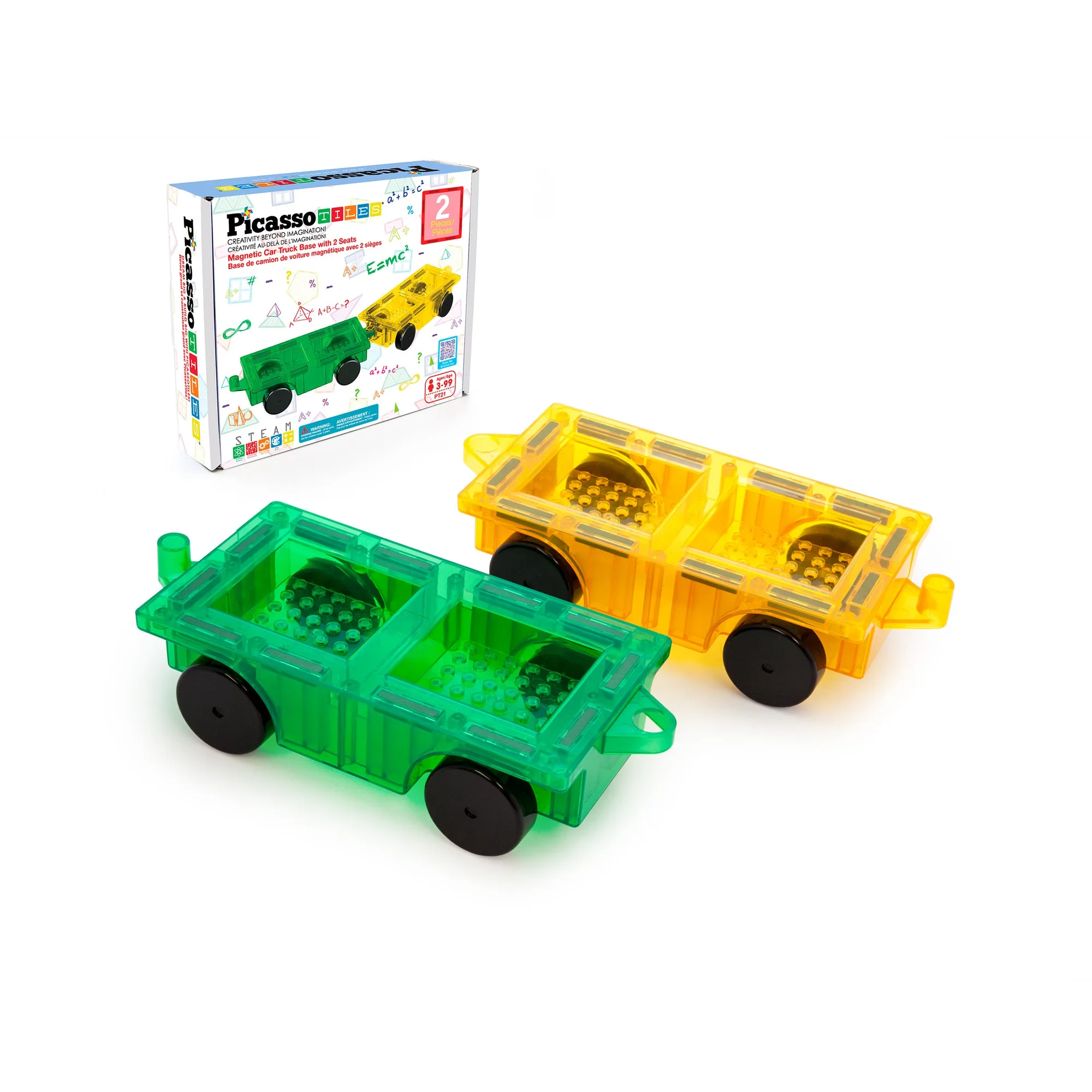 PicassoTiles 2 Piece Car Truck Base Magnetic Tile Set