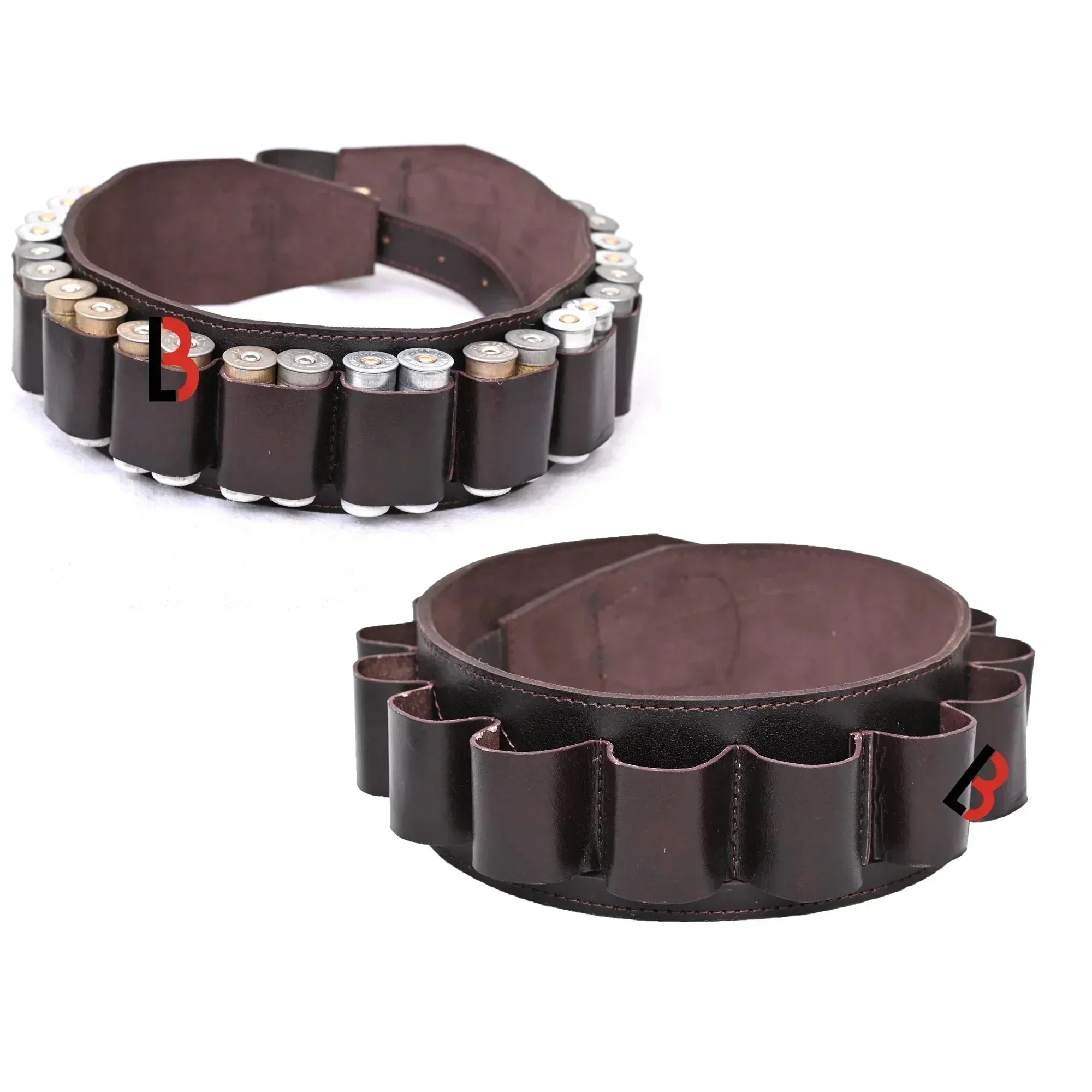 Cinturón bandolera de cuero para cartuchos de escopeta de doble cañón, calibre 12, portamunición