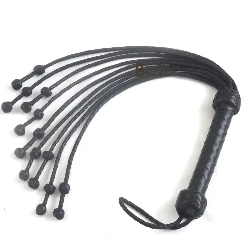 Real Cowhide Leather Cat-o-Nine Tails Flogger 9 Braided Knotted Falls | Black Heavy Duty BDSM Whip