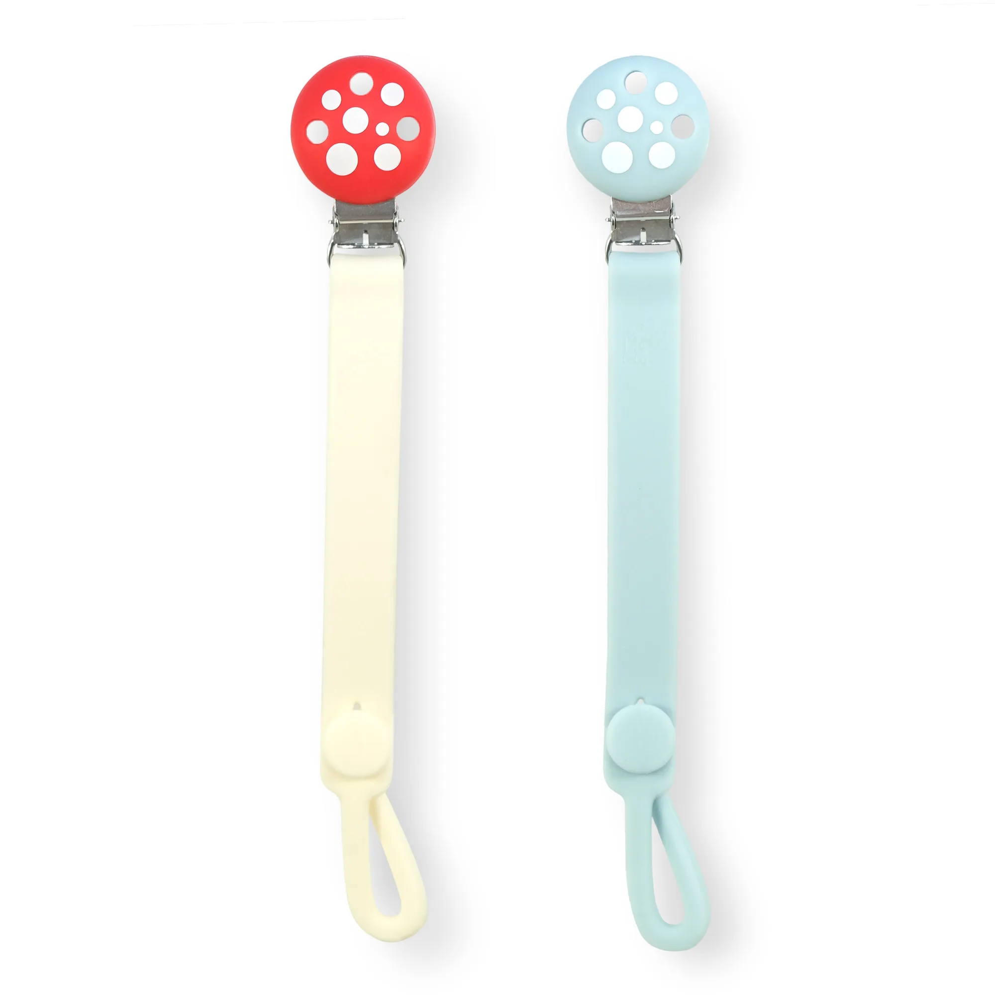 Chompy Silikon napp-/bitringshållare 2-pack - Röd & Blå