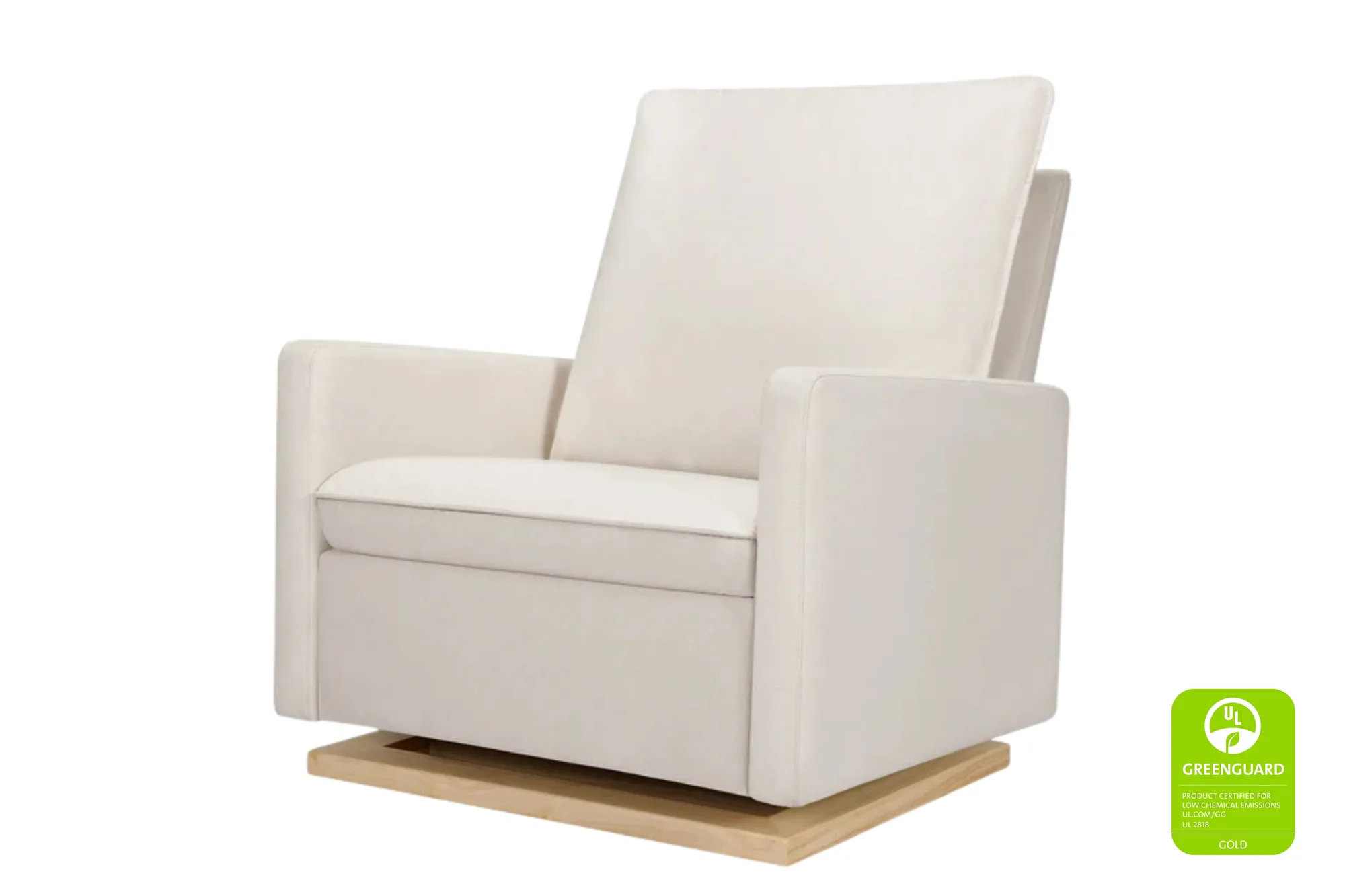 Babyletto Cali Extra-Wide Pillowback Chair in Eco-Performance Fabric with Light Wood Base (Cream)