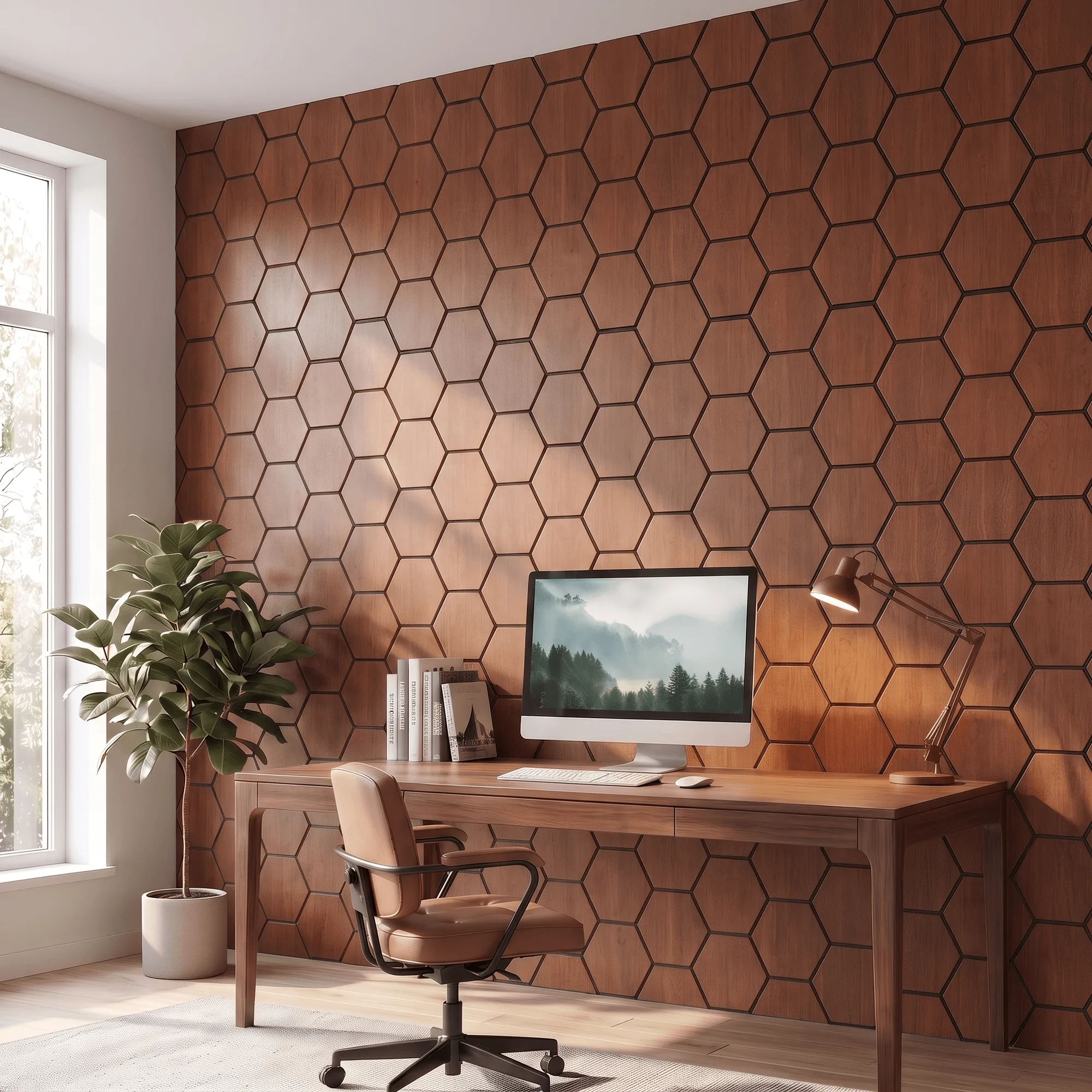 Hexagon Acoustic Panel | Smoked Oak 32 Inch (4 Panels per Box) | Wall Decor