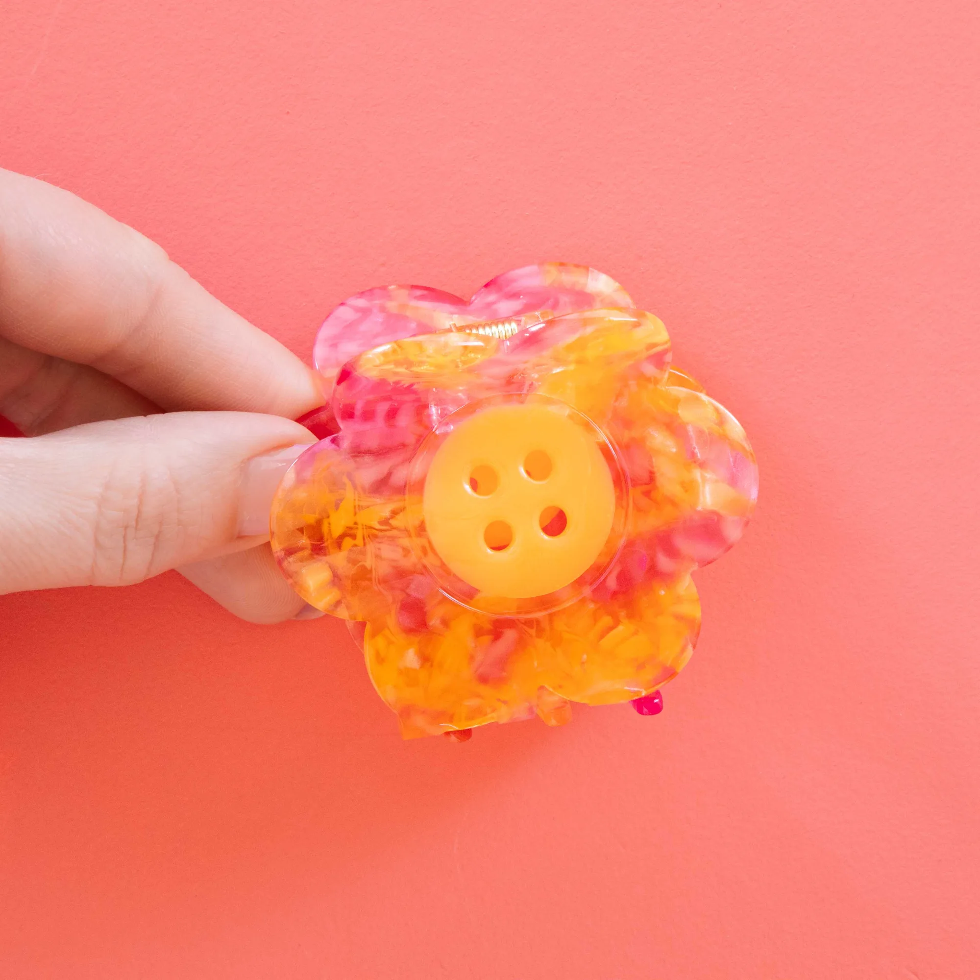 Gänseblümchen-Knopf pink und gelb große Haarspange