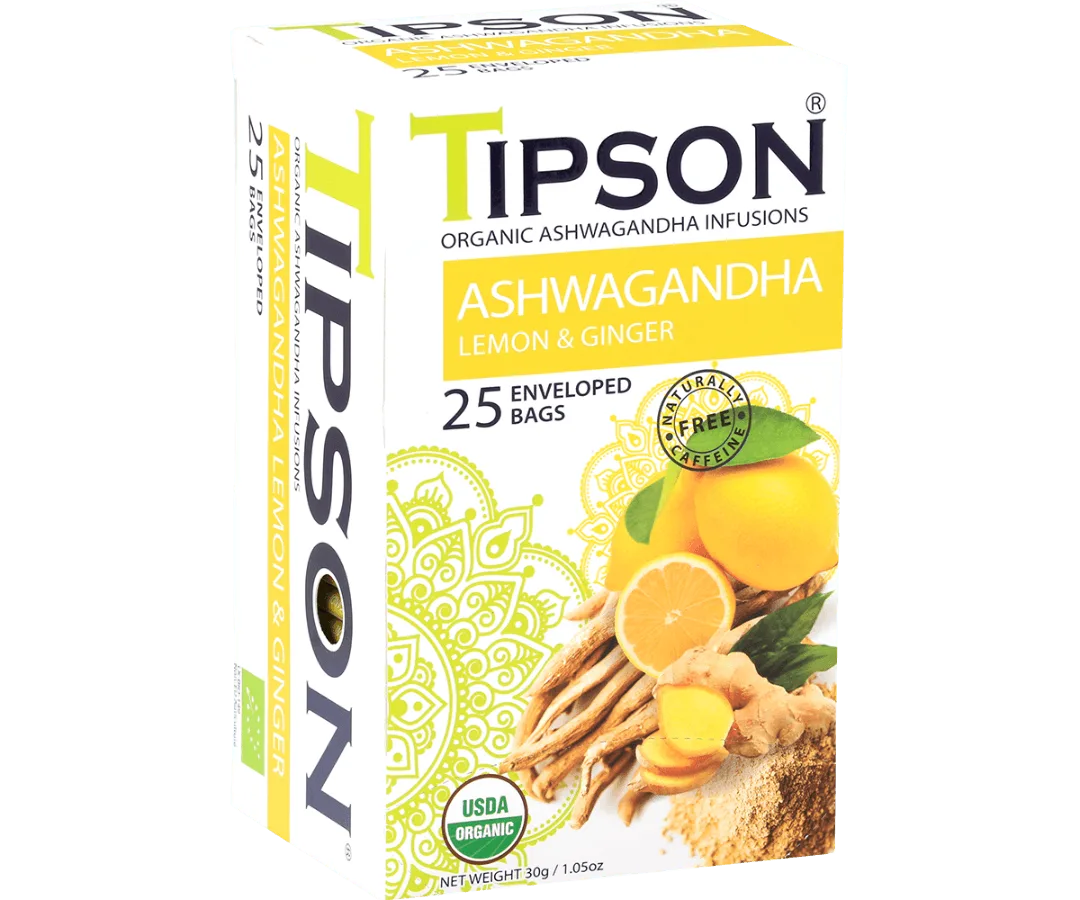 Organic Ashwagandha With Lemon & Ginger - 25 Enveloped Tea Bags